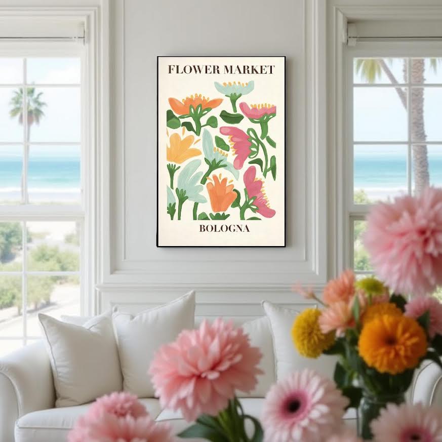 BLOOM MARKET – Färgstark tavla med blommotiv