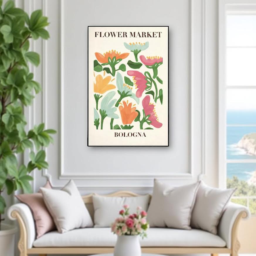 BLOOM MARKET – Färgstark tavla med blommotiv