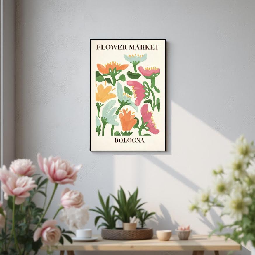 BLOOM MARKET – Färgstark tavla med blommotiv