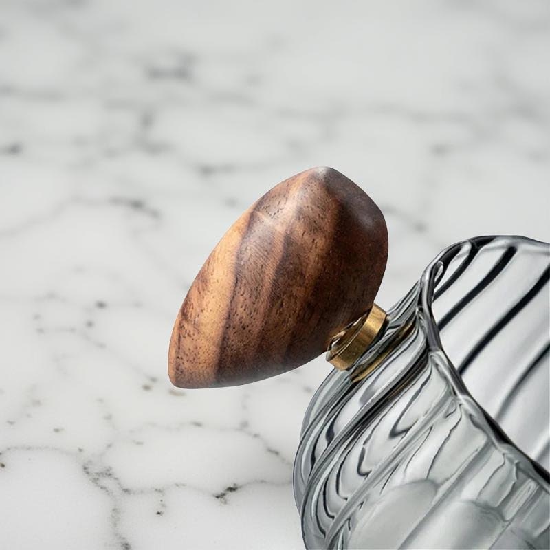 KASSI Glaskopp 210 ml – Ljusgrå & Transparent med Trähandtag