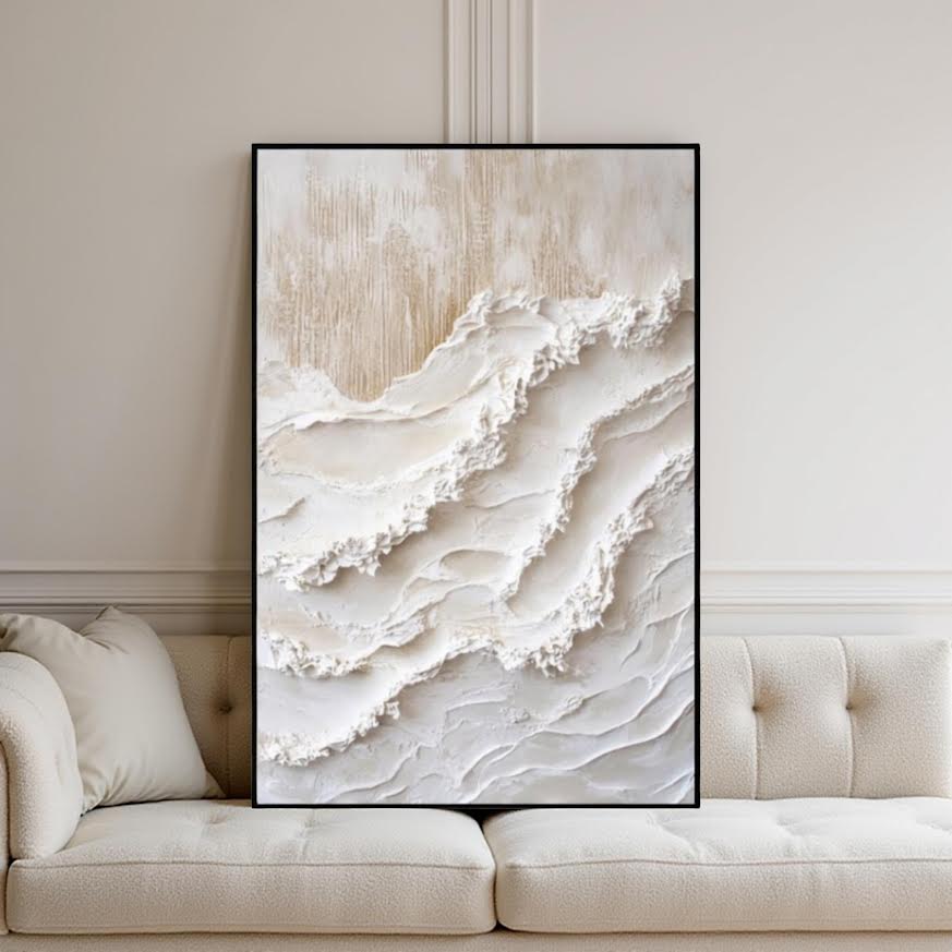 SANDDRÖM - Handmålad Canvas – Abstrakt Struktur i Beige & Vitt