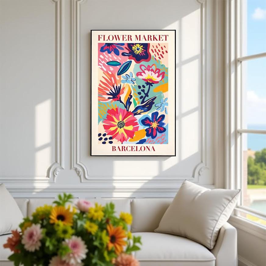 BLOOM MARKET – Färgstark tavla med blommotiv
