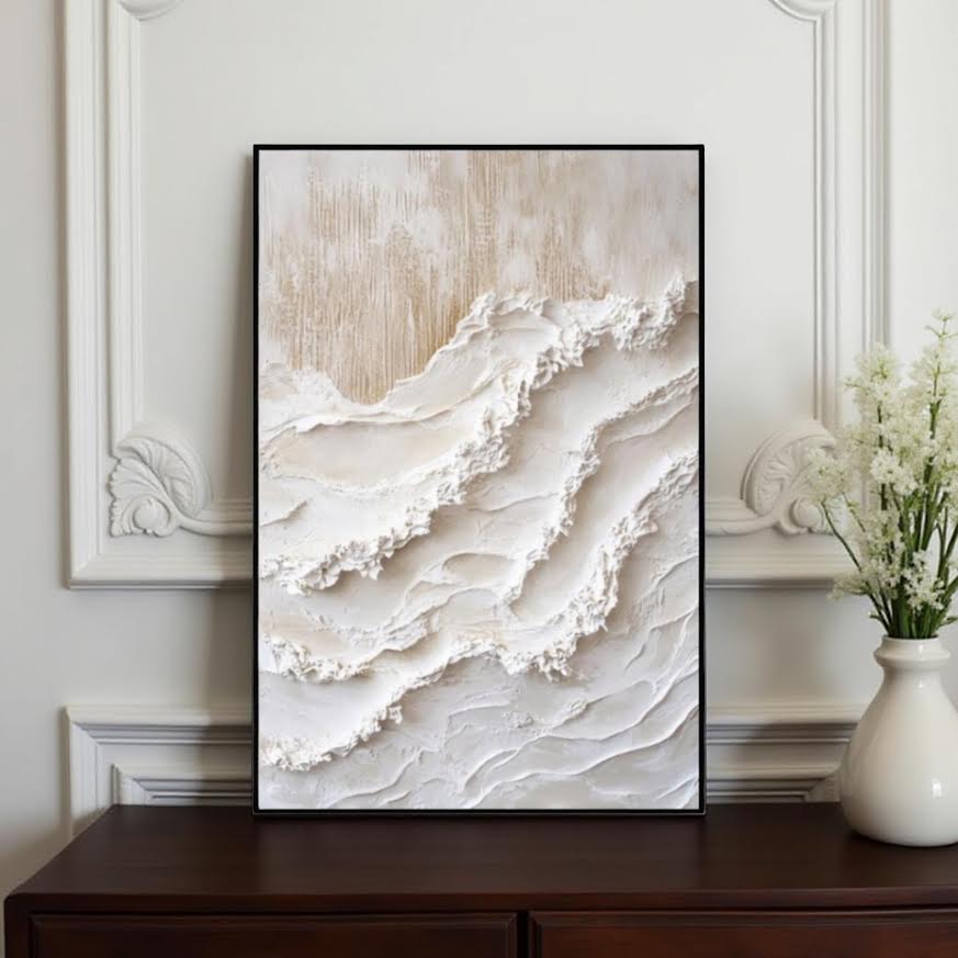 SANDDRÖM - Handmålad Canvas – Abstrakt Struktur i Beige & Vitt