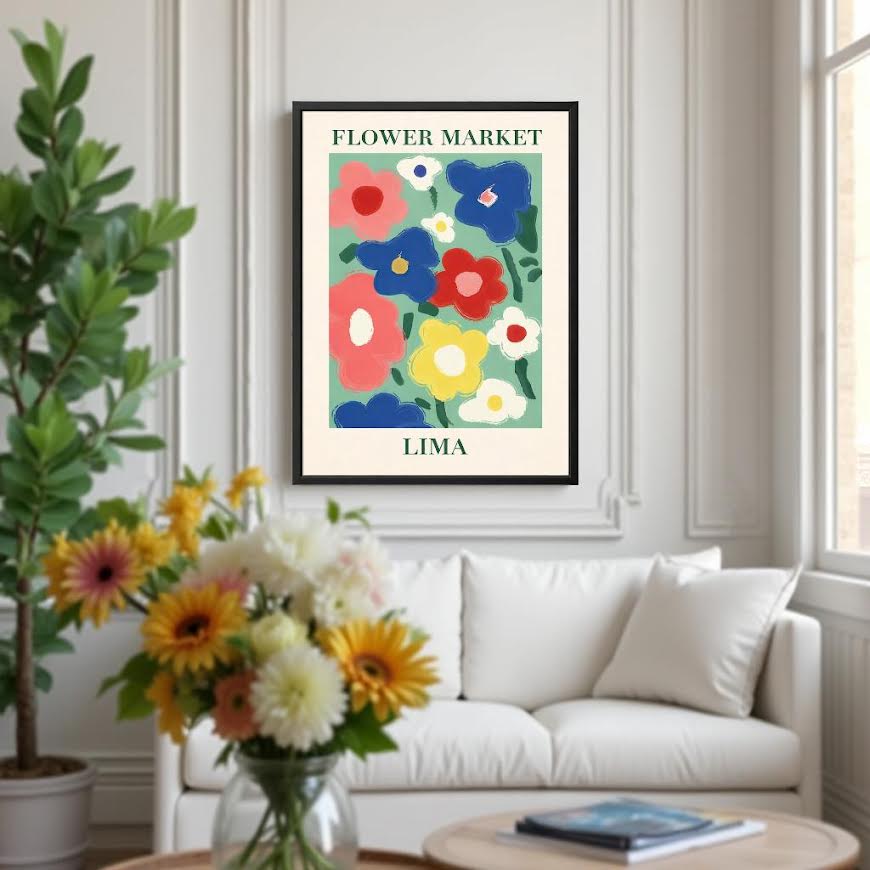 BLOOM MARKET – Färgstark tavla med blommotiv