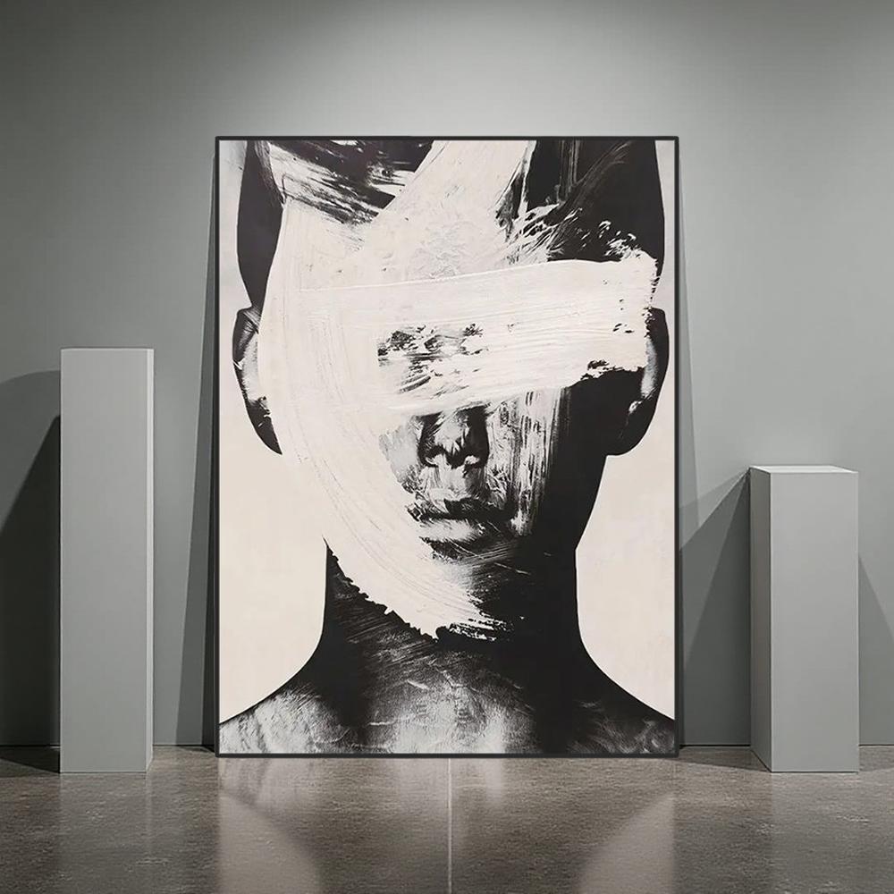 FRANKIE - Handmålad abstrakt tavla på canvas – Svartvit porträttkonst