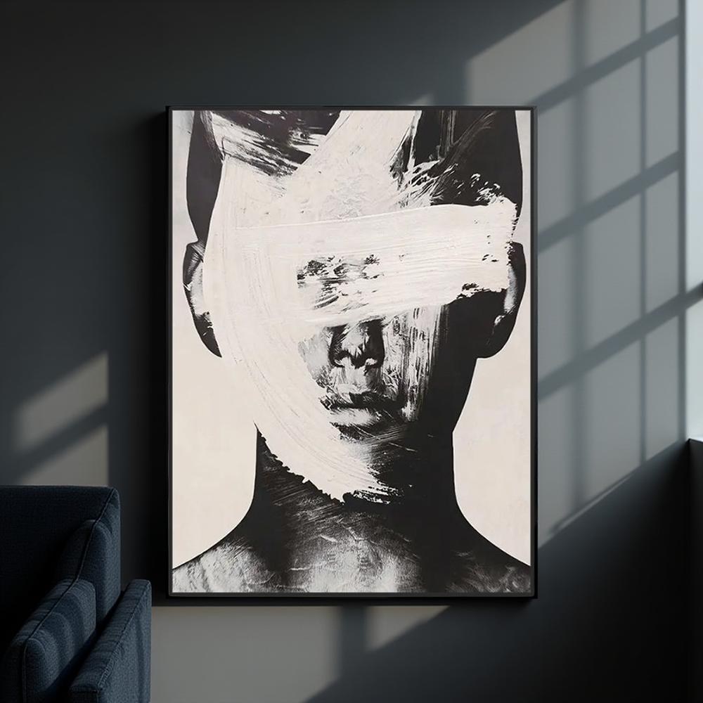 FRANKIE - Handmålad abstrakt tavla på canvas – Svartvit porträttkonst