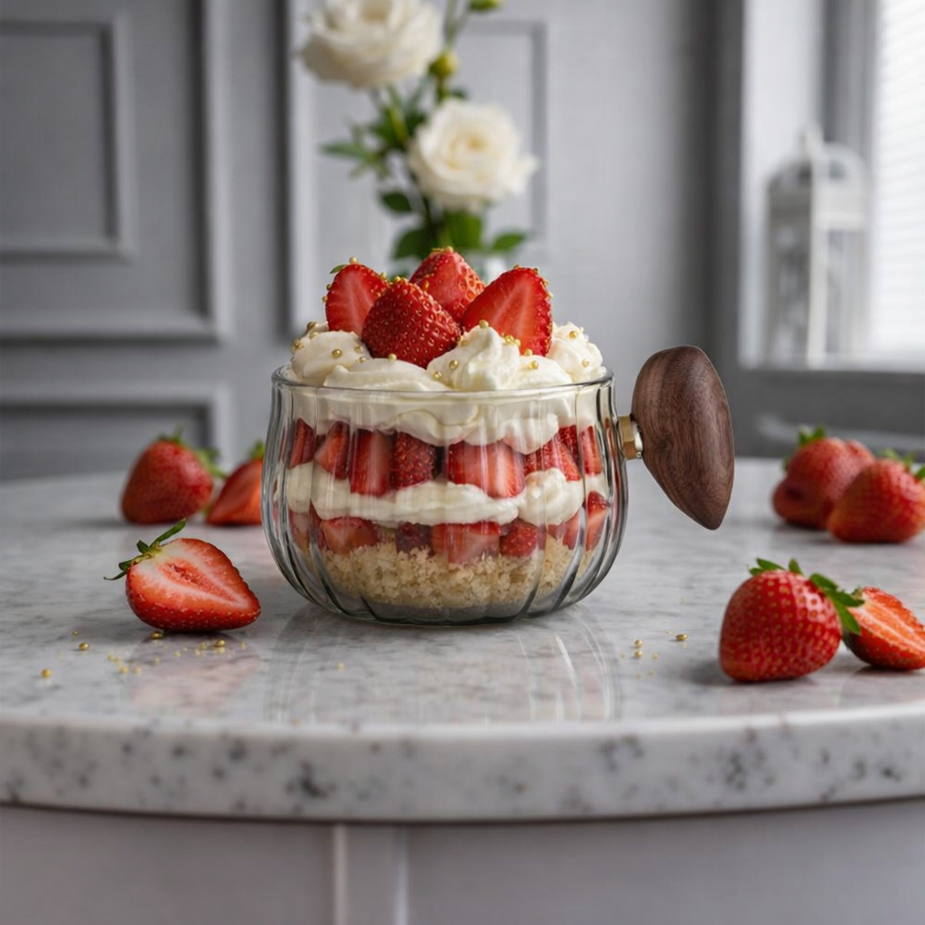 KASSI Glaskopp 210 ml – Ljusgrå & Transparent med Trähandtag