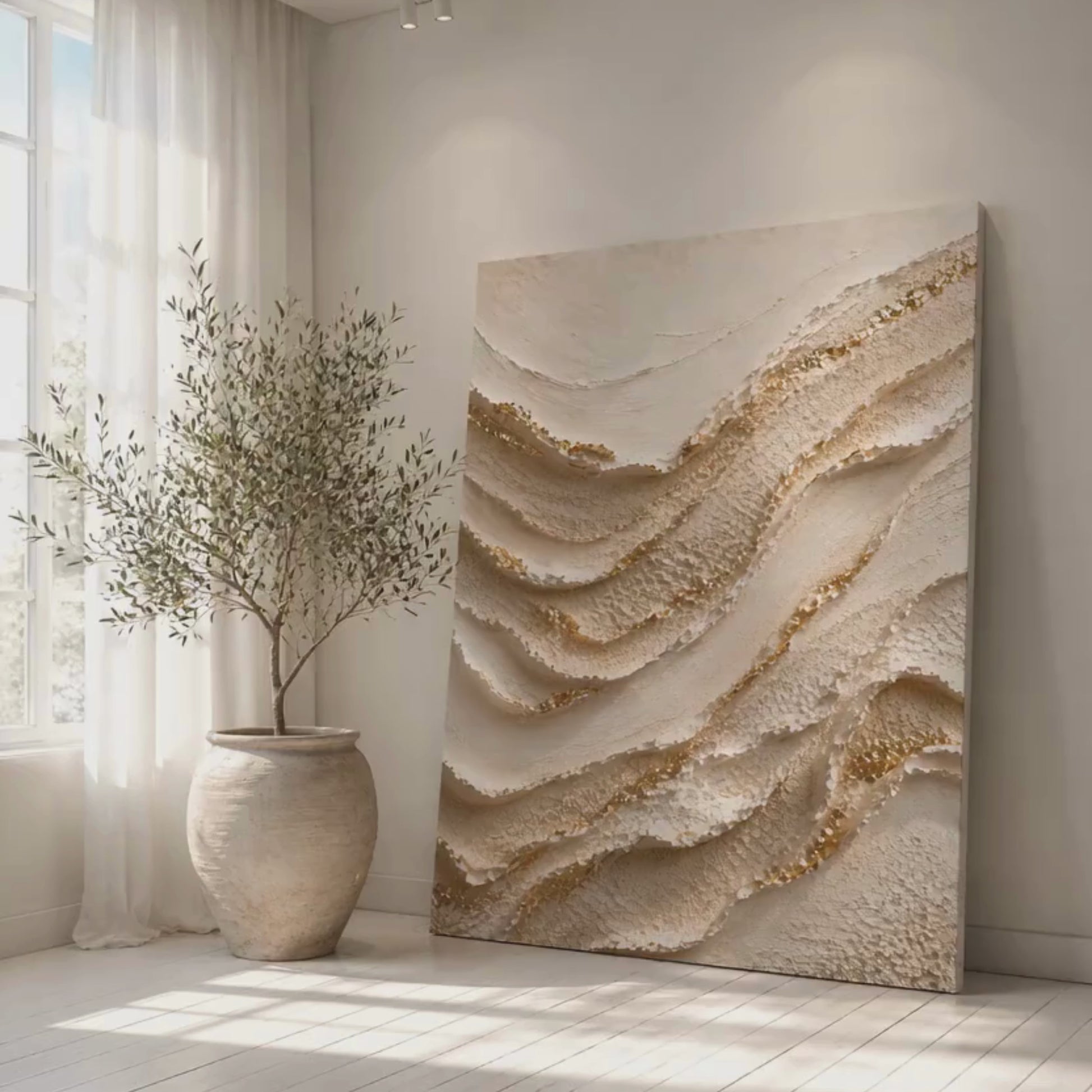 CELISTEA GOLDEN DUNES SANDSTORM KOLLEKTION - Abstrakt Canvas Tavla Beige & Guld – Premium Duk, Modern Väggkonst | Celistea Atelier