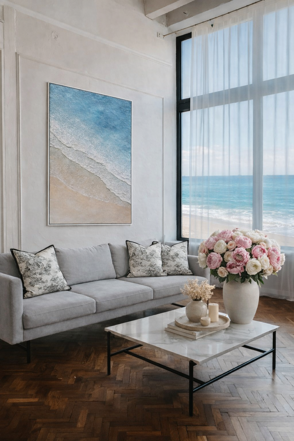 ARUBA - Handmålad canvas – Hav & Strand i mjuka toner