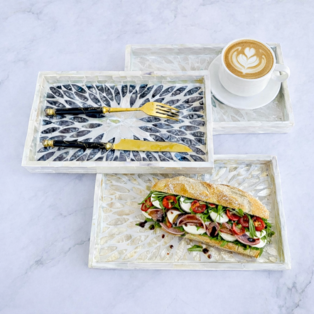 MOROCCO - Dekorativ bricka i snäckmosaik – rektangulär serverings- och förvaringsbricka