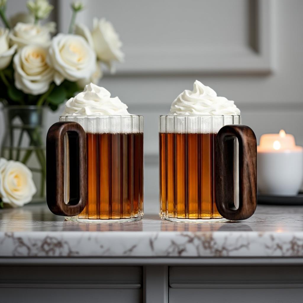 LUME - Räfflat Dricksglas med Trähandtag – Skandinavisk Design