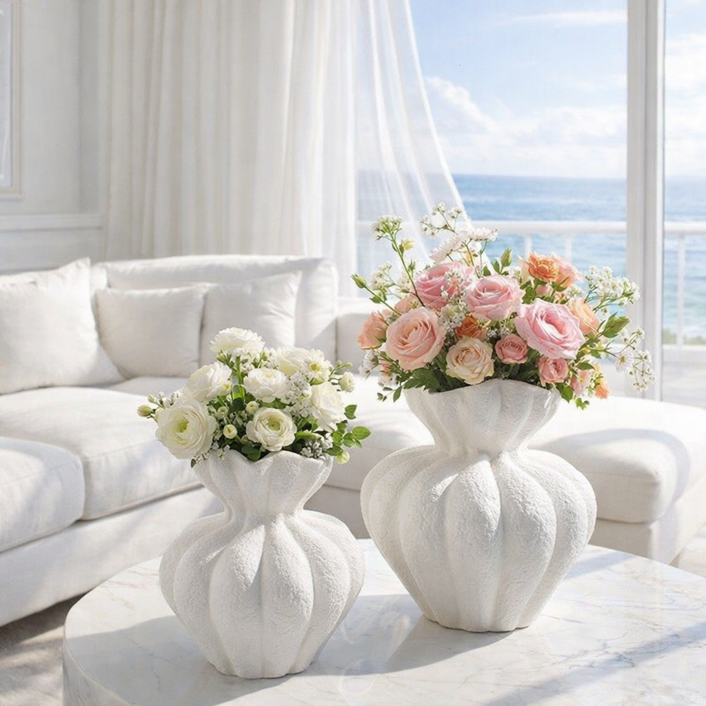 MAISON BLANCHE - Fransk keramikvas / dekorativ kruka i vit struktur – minimalistisk design