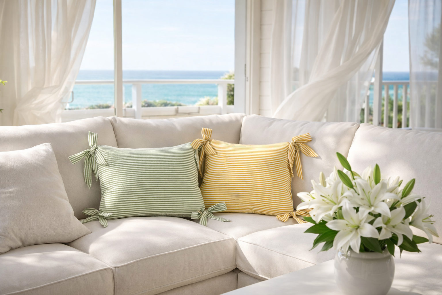 SOFT LIVING - Randigt kuddfodral med rosetter – 45x45 cm & 30x50 cm – Dekorativt soffkuddfodral i 10 färger