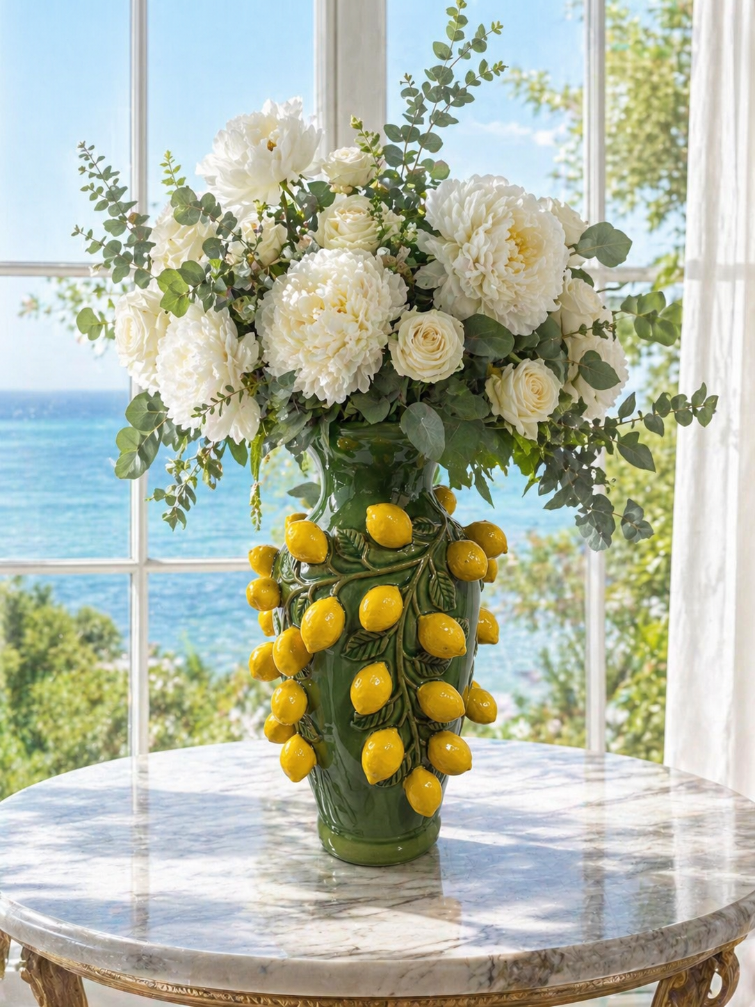 Amalfi Jordgubbsvas / Citronvas i keramik – Handgjord dekor vas för blommor & buketter