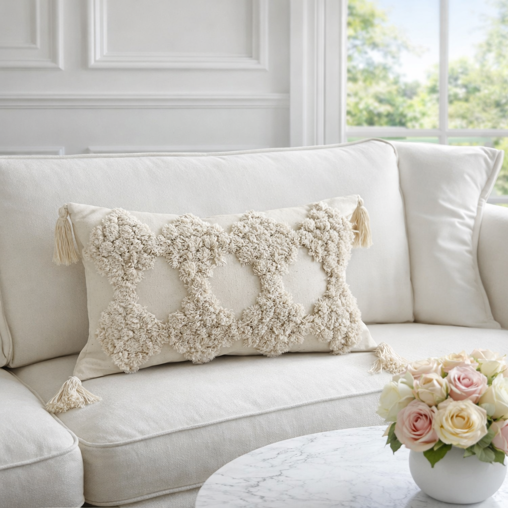 ETERNELLE - Bohemiska kuddfodral i bomull med tofsar – 30x50 & 45x45 cm