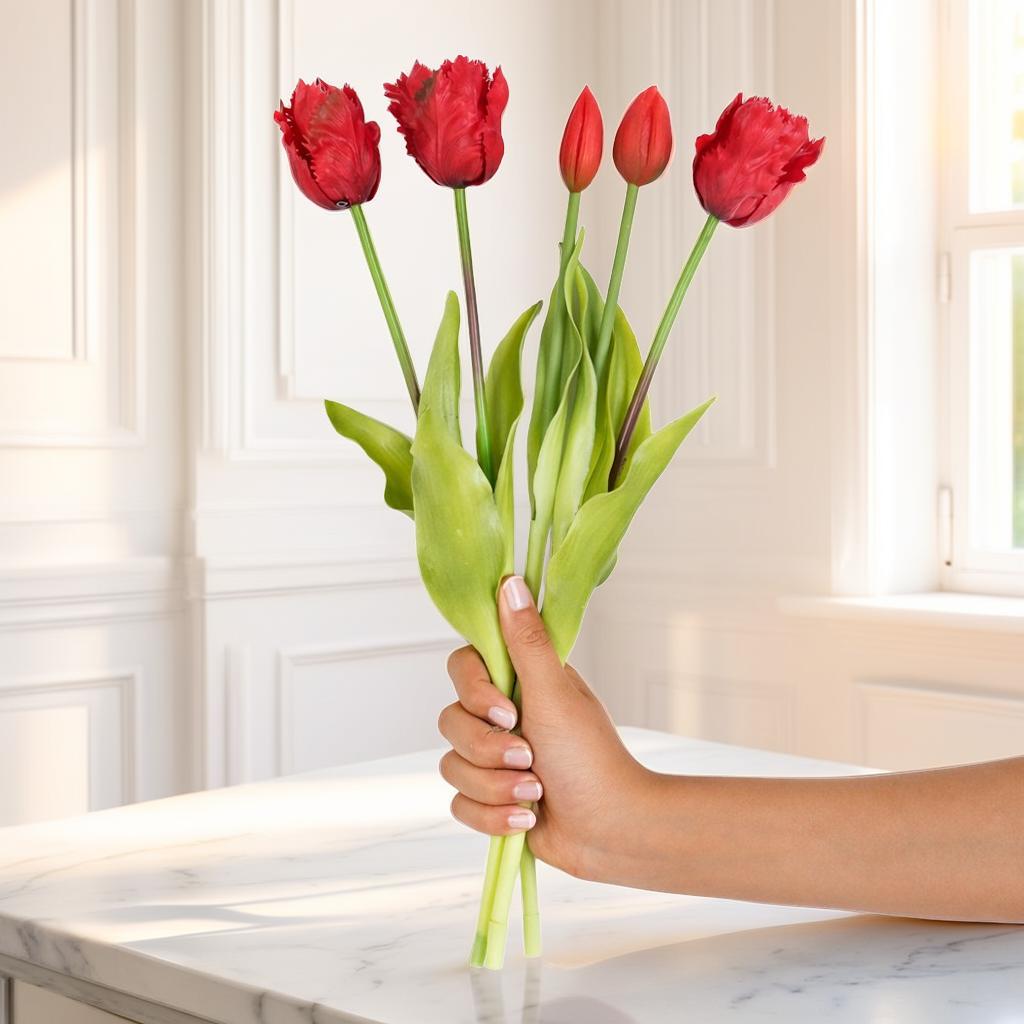 FLORÉA - Latex Tulpanbukett – 5 Konstgjorda Tulpaner i Naturtrogen Design