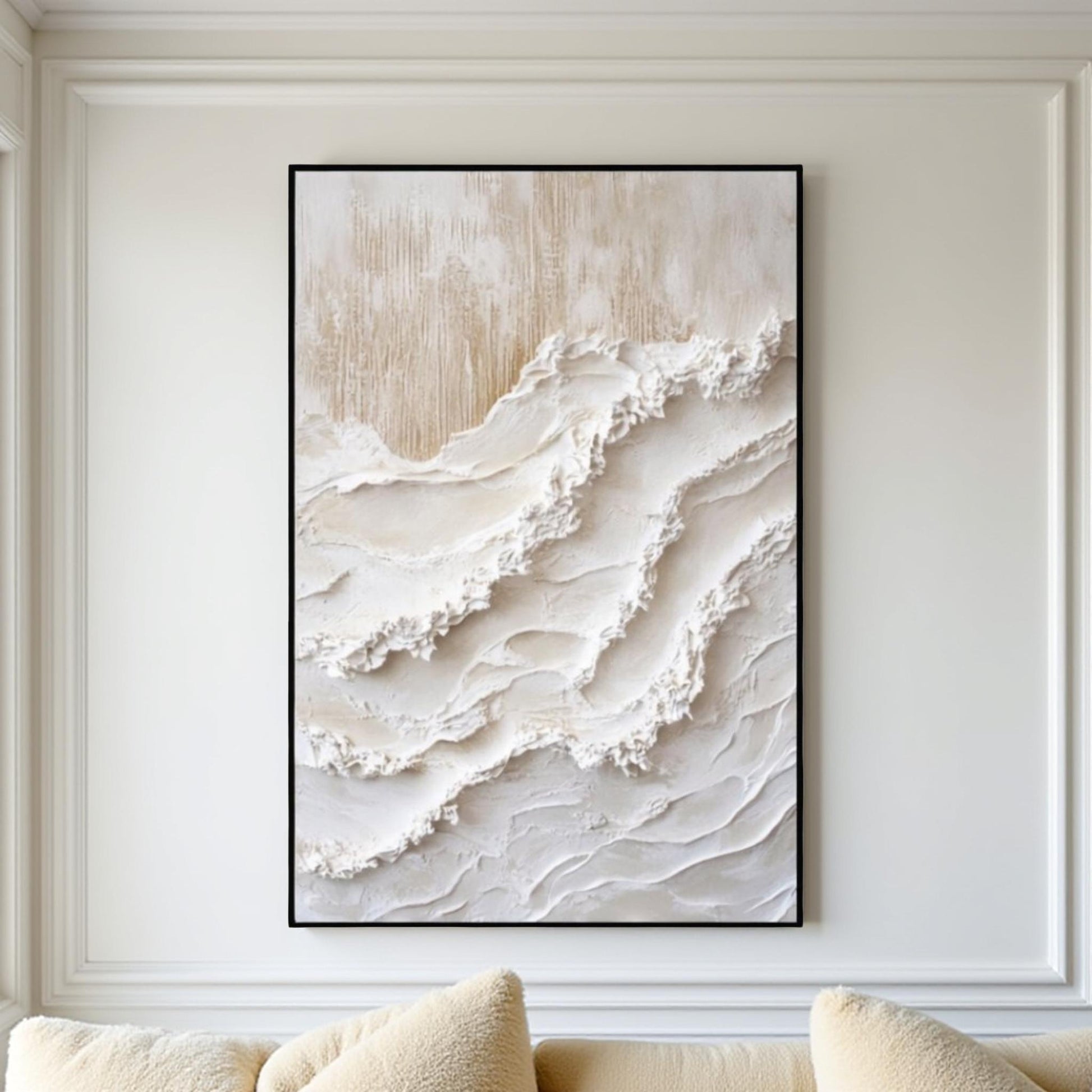 SANDDRÖM - Handmålad Canvas – Abstrakt Struktur i Beige & Vitt