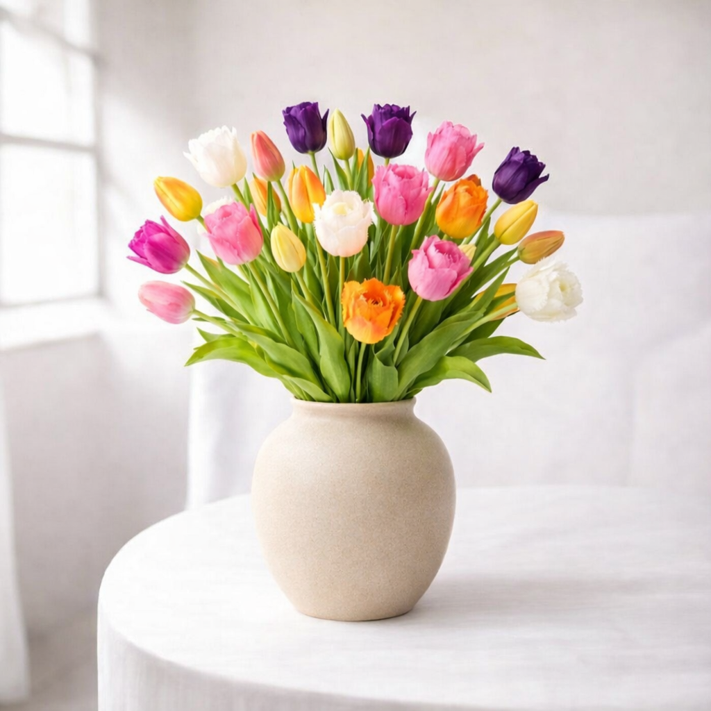 FLORÉA - Latex Tulpanbukett – 5 Konstgjorda Tulpaner i Naturtrogen Design