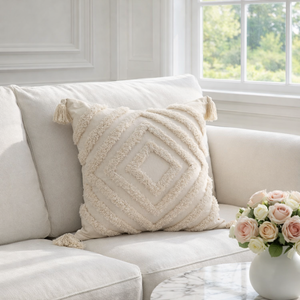 ETERNELLE - Bohemiska kuddfodral i bomull med tofsar – 30x50 & 45x45 cm