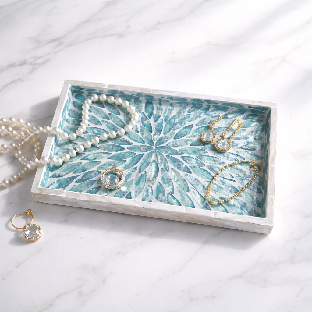 MOROCCO - Dekorativ bricka i snäckmosaik – rektangulär serverings- och förvaringsbricka