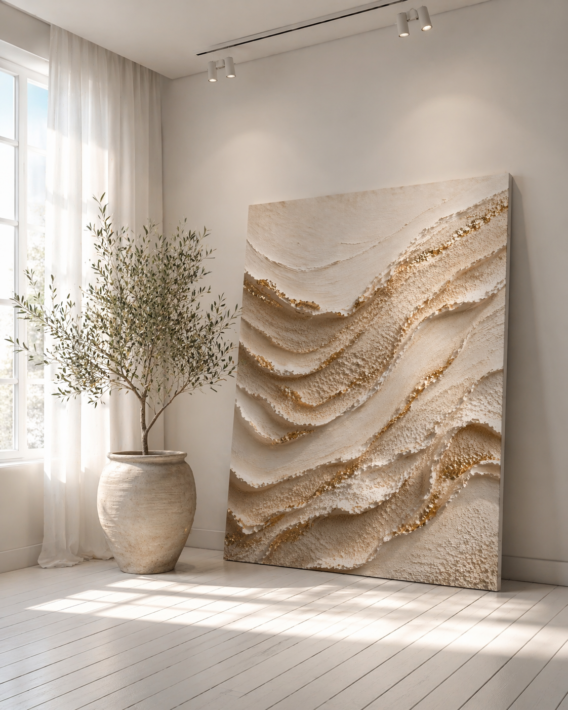 CELISTEA GOLDEN DUNES SANDSTORM KOLLEKTION - Abstrakt Canvas Tavla Beige & Guld – Premium Duk, Modern Väggkonst | Celistea Atelier