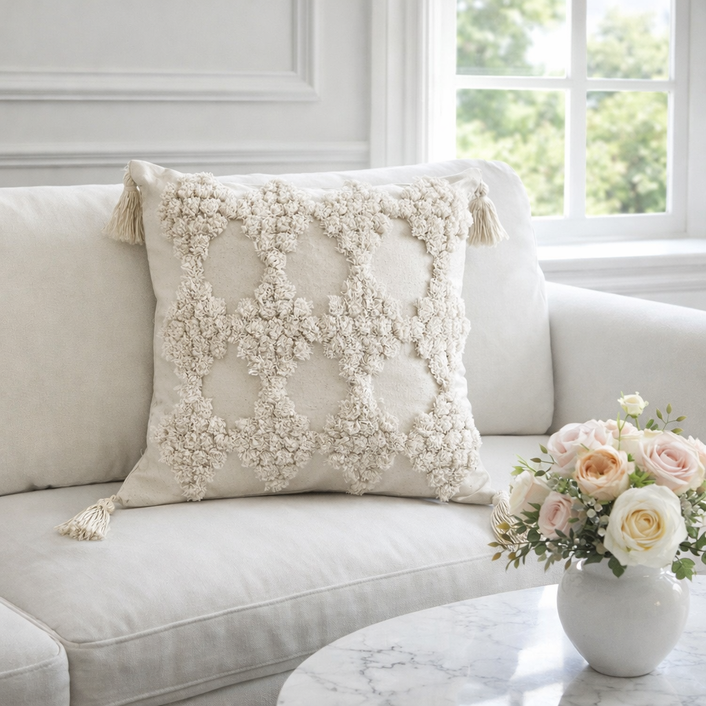 ETERNELLE - Bohemiska kuddfodral i bomull med tofsar – 30x50 & 45x45 cm