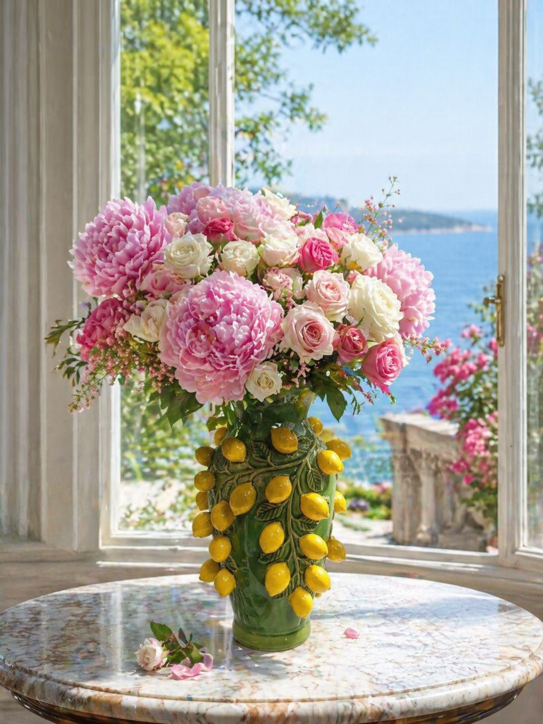 Amalfi Jordgubbsvas / Citronvas i keramik – Handgjord dekor vas för blommor & buketter