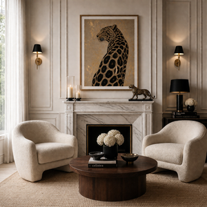 CELISTEA ATELIER Leopard Élite - Leopard Canvas Tavla – Elegant Djurmotiv i Guld och Svart (Premium Duk)