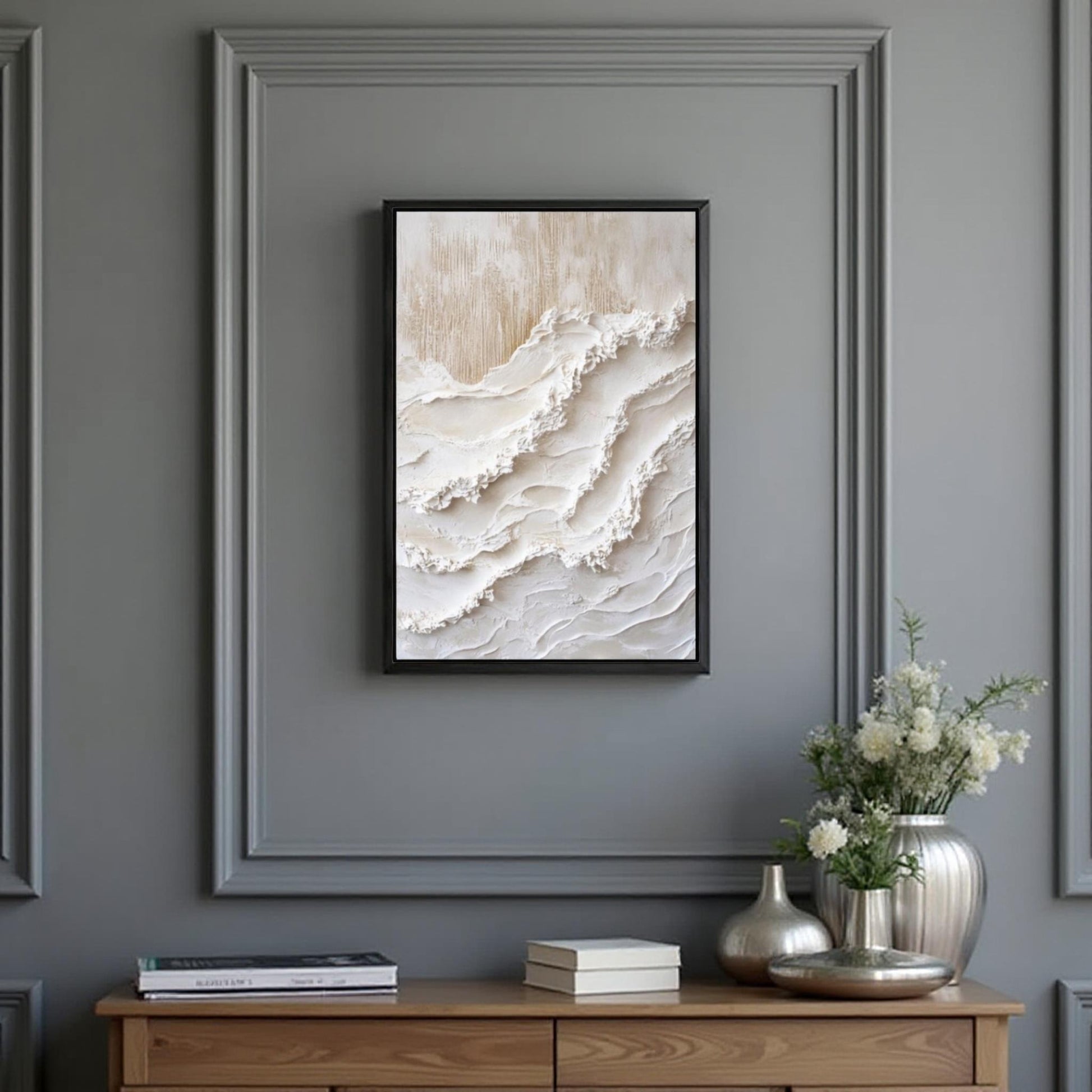 SANDDRÖM - Handmålad Canvas – Abstrakt Struktur i Beige & Vitt