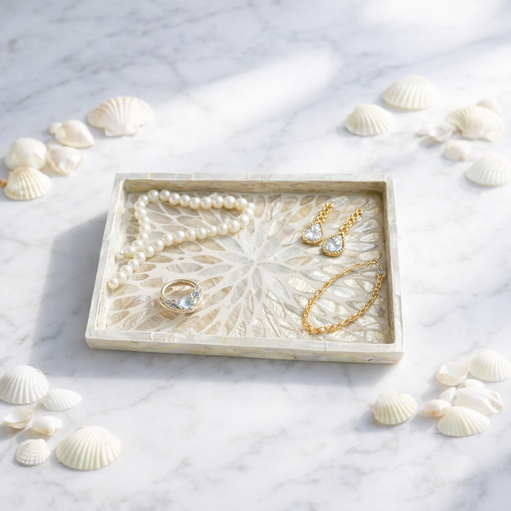 MOROCCO - Dekorativ bricka i snäckmosaik – rektangulär serverings- och förvaringsbricka