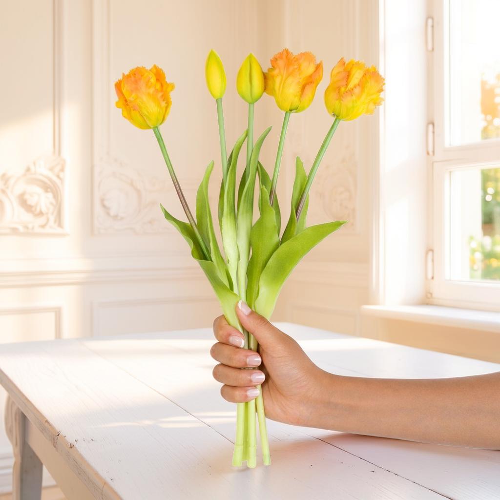 FLORÉA - Latex Tulpanbukett – 5 Konstgjorda Tulpaner i Naturtrogen Design