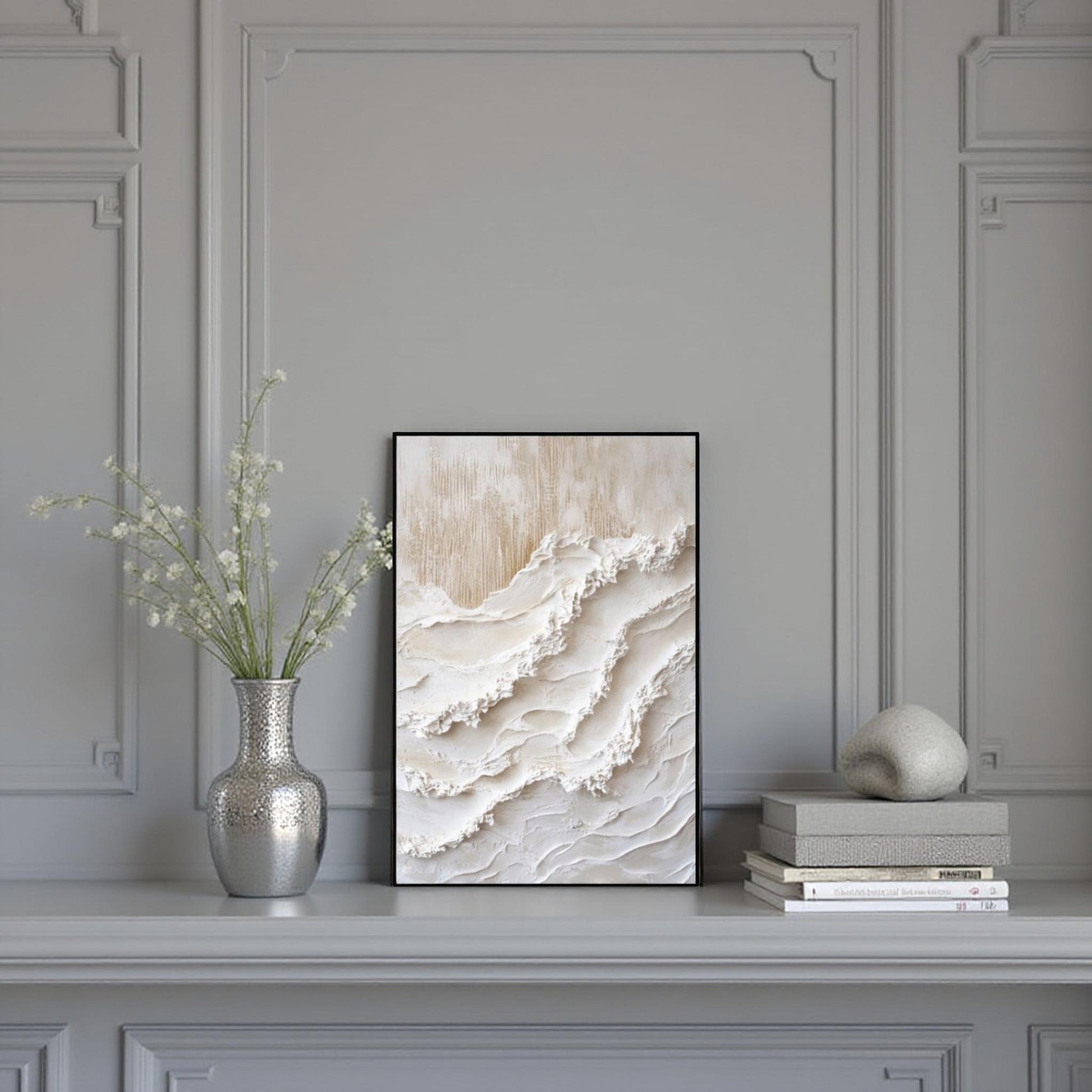 SANDDRÖM - Handmålad Canvas – Abstrakt Struktur i Beige & Vitt