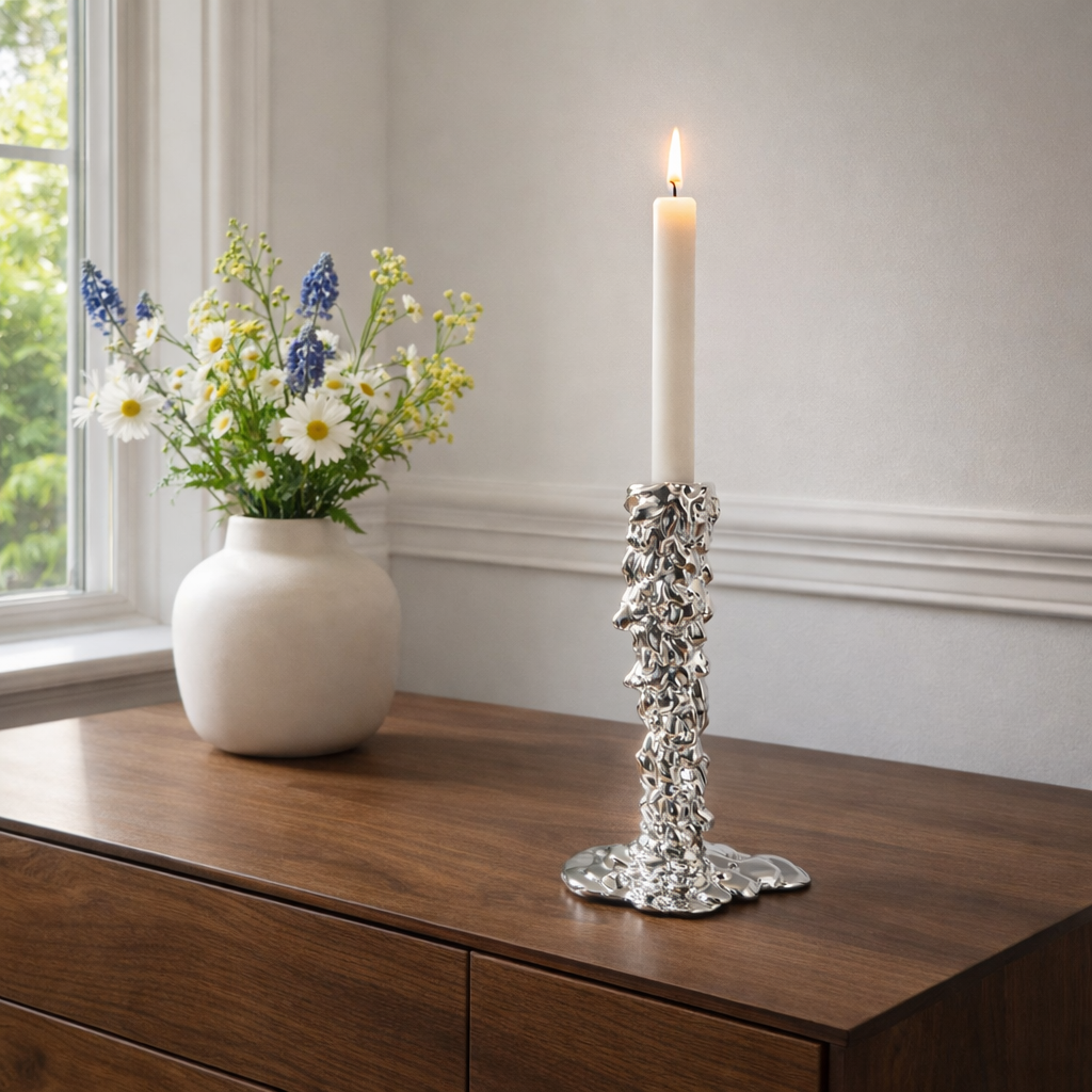 CELISTEA ÉCLAT COLLECTION - Silverfärgad ljusstake för kronljus – modern skulptural design i resin