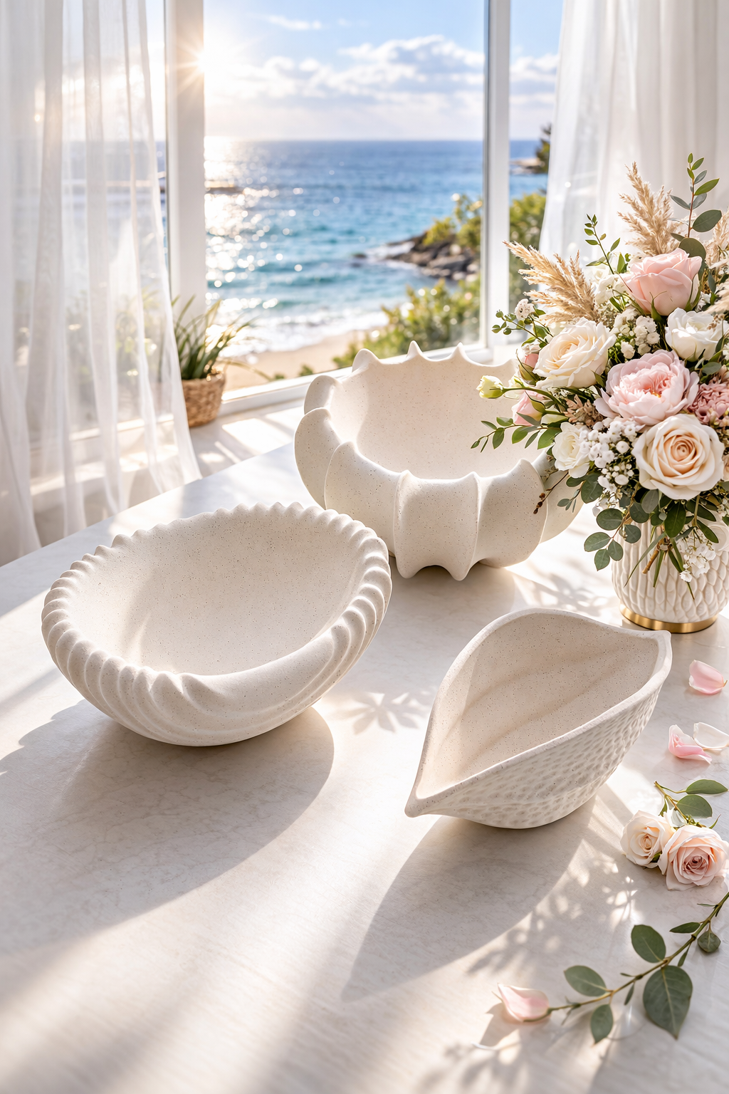 HAVSFORM - Keramisk dekorationsskål i snäckform – skål för frukt, snacks & servering (säljs styckvis)