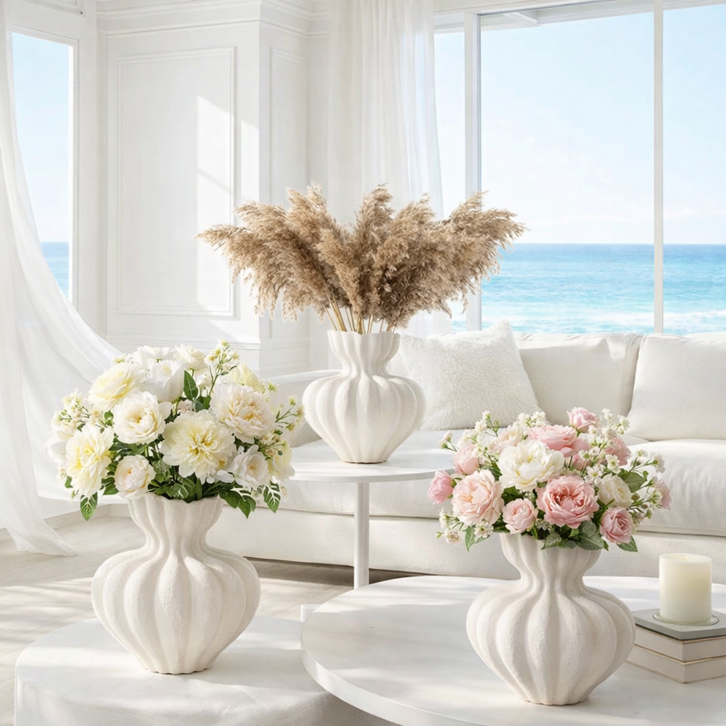 MAISON BLANCHE - Fransk keramikvas / dekorativ kruka i vit struktur – minimalistisk design