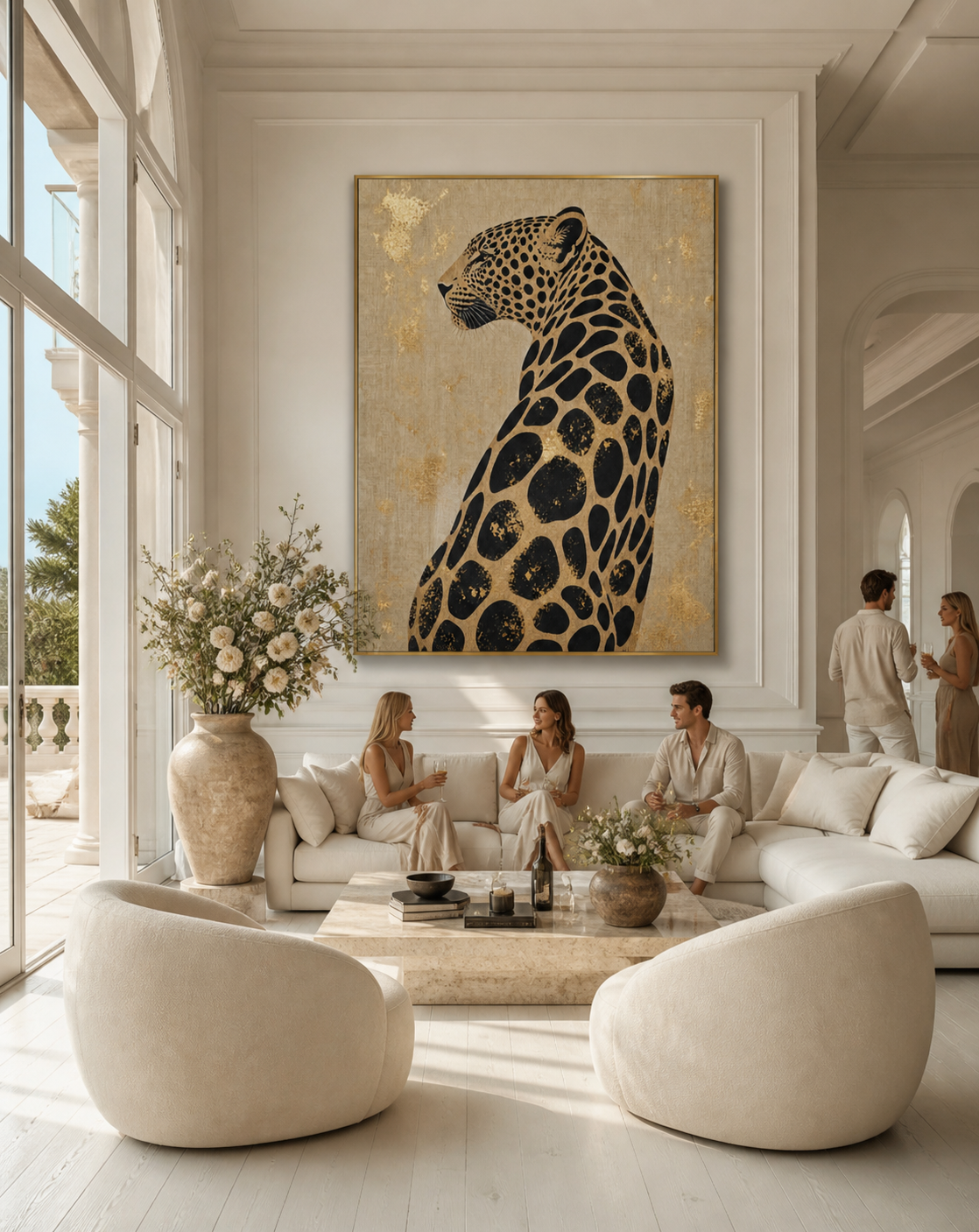 CELISTEA ATELIER Leopard Élite - Leopard Canvas Tavla – Elegant Djurmotiv i Guld och Svart (Premium Duk)