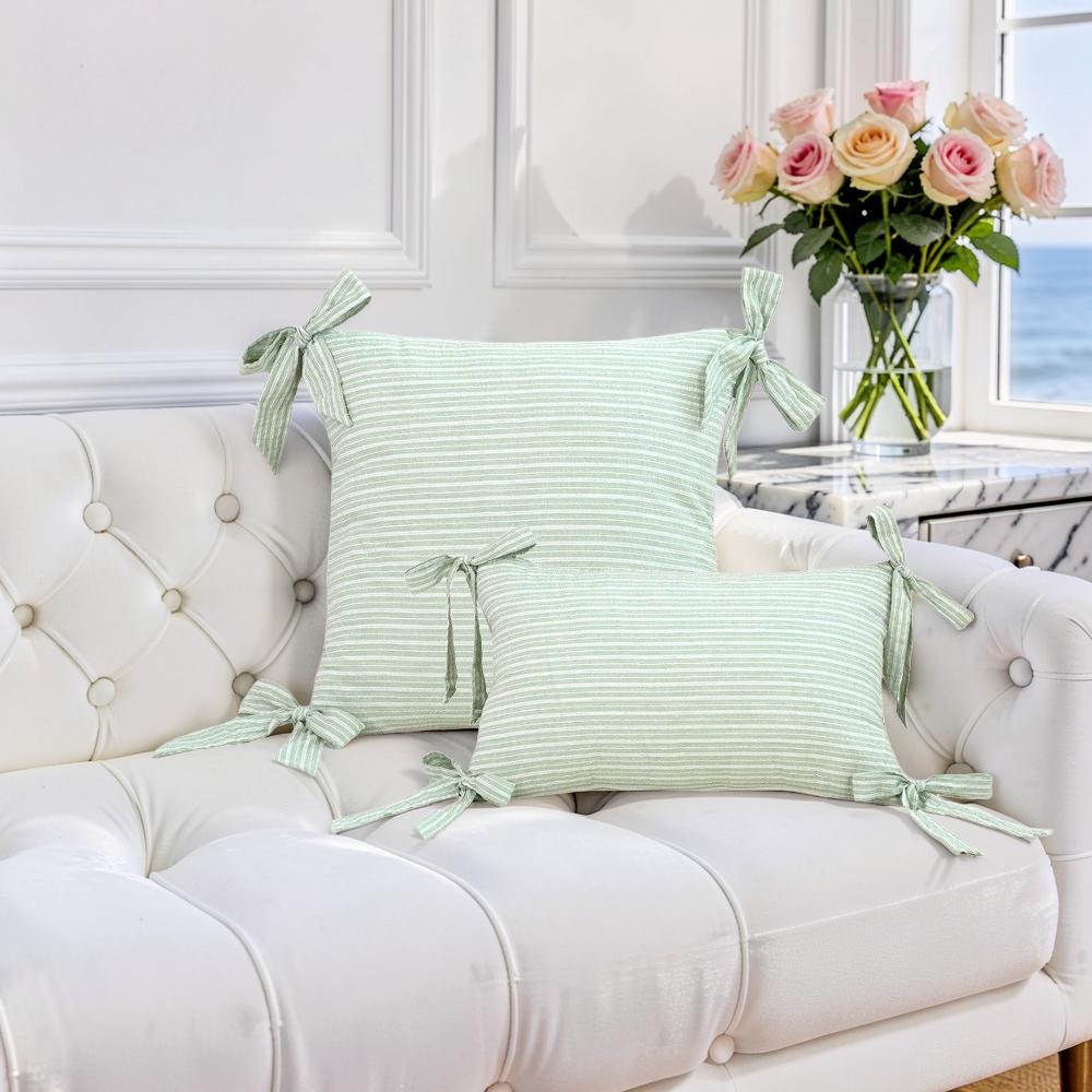 SOFT LIVING - Randigt kuddfodral med rosetter – 45x45 cm & 30x50 cm – Dekorativt soffkuddfodral i 10 färger