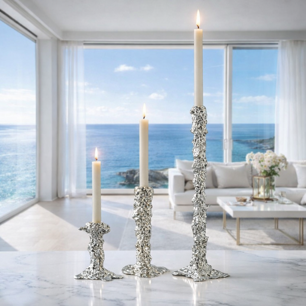 CELISTEA ÉCLAT COLLECTION SET -Silverfärgad ljusstake för kronljus – modern skulptural design i resin