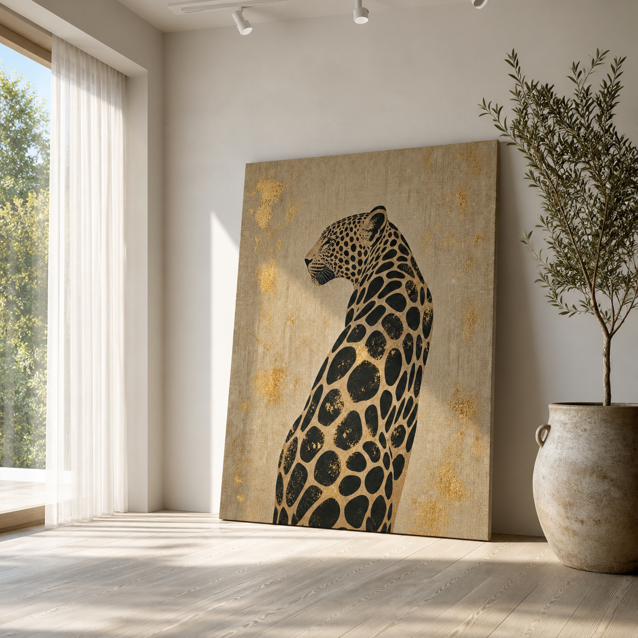 CELISTEA ATELIER Leopard Élite - Leopard Canvas Tavla – Elegant Djurmotiv i Guld och Svart (Premium Duk)