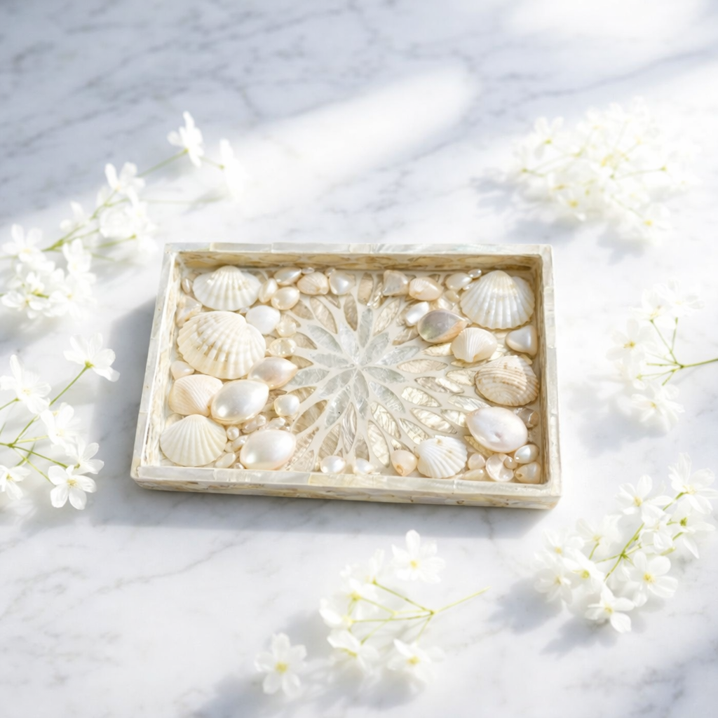 MOROCCO - Dekorativ bricka i snäckmosaik – rektangulär serverings- och förvaringsbricka