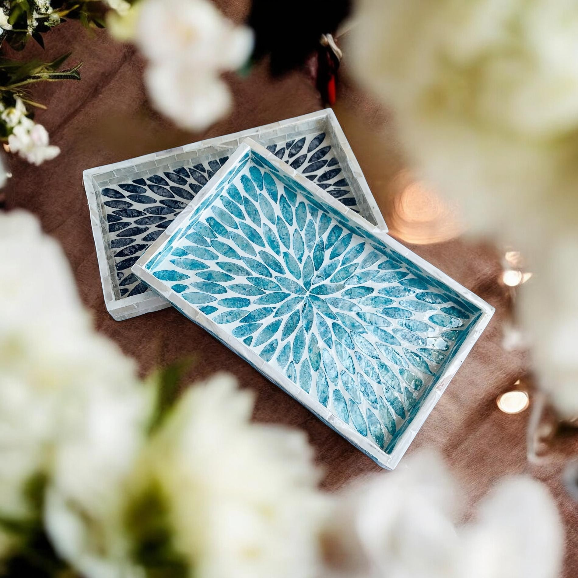 MOROCCO - Dekorativ bricka i snäckmosaik – rektangulär serverings- och förvaringsbricka