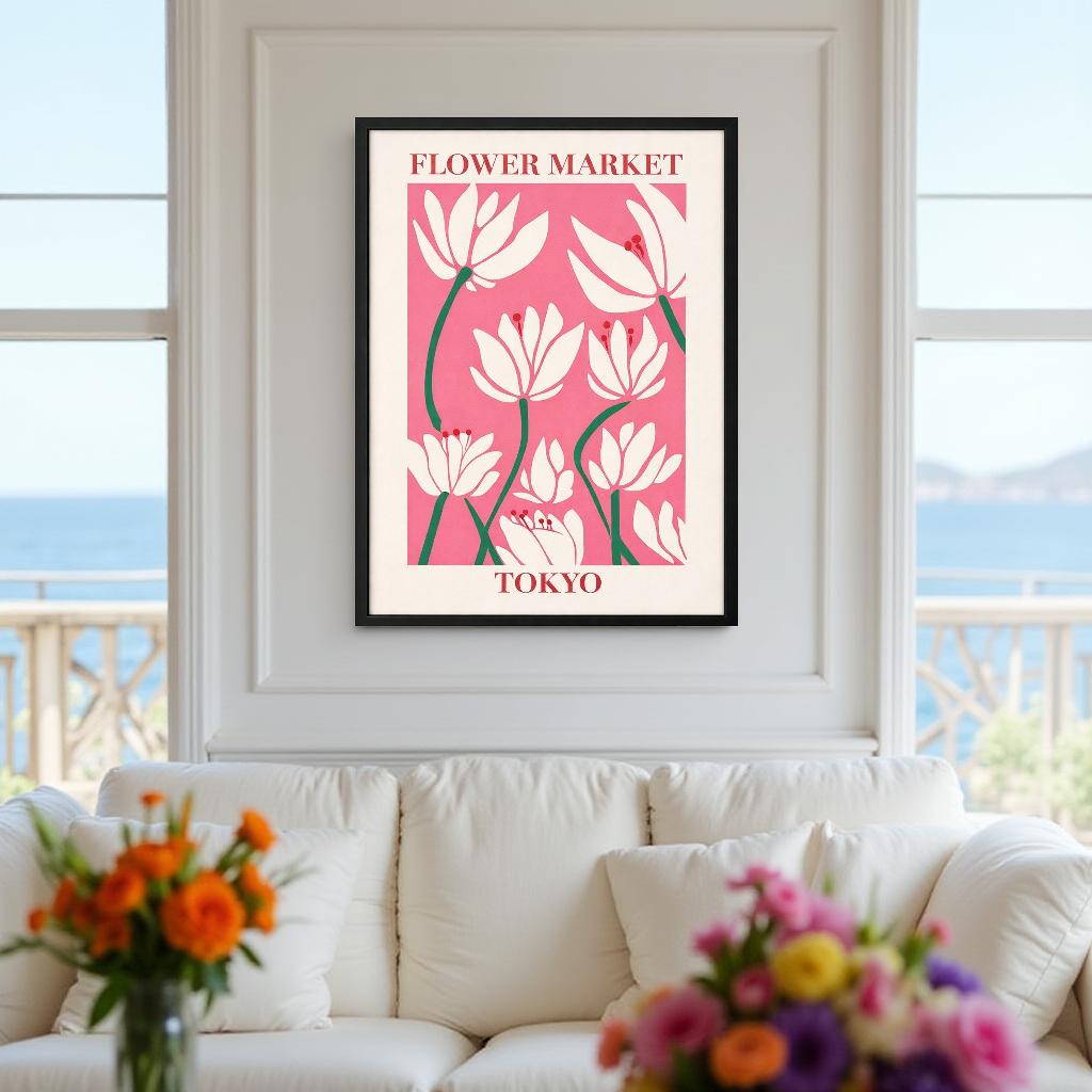 BLOOM MARKET – Färgstark tavla med blommotiv