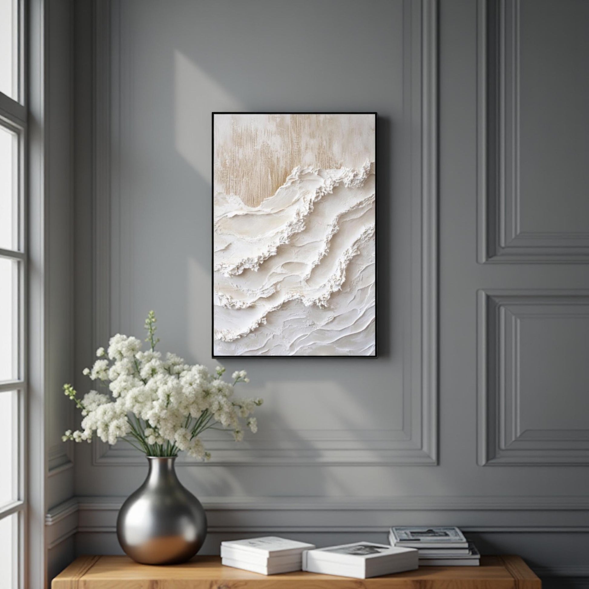 SANDDRÖM - Handmålad Canvas – Abstrakt Struktur i Beige & Vitt