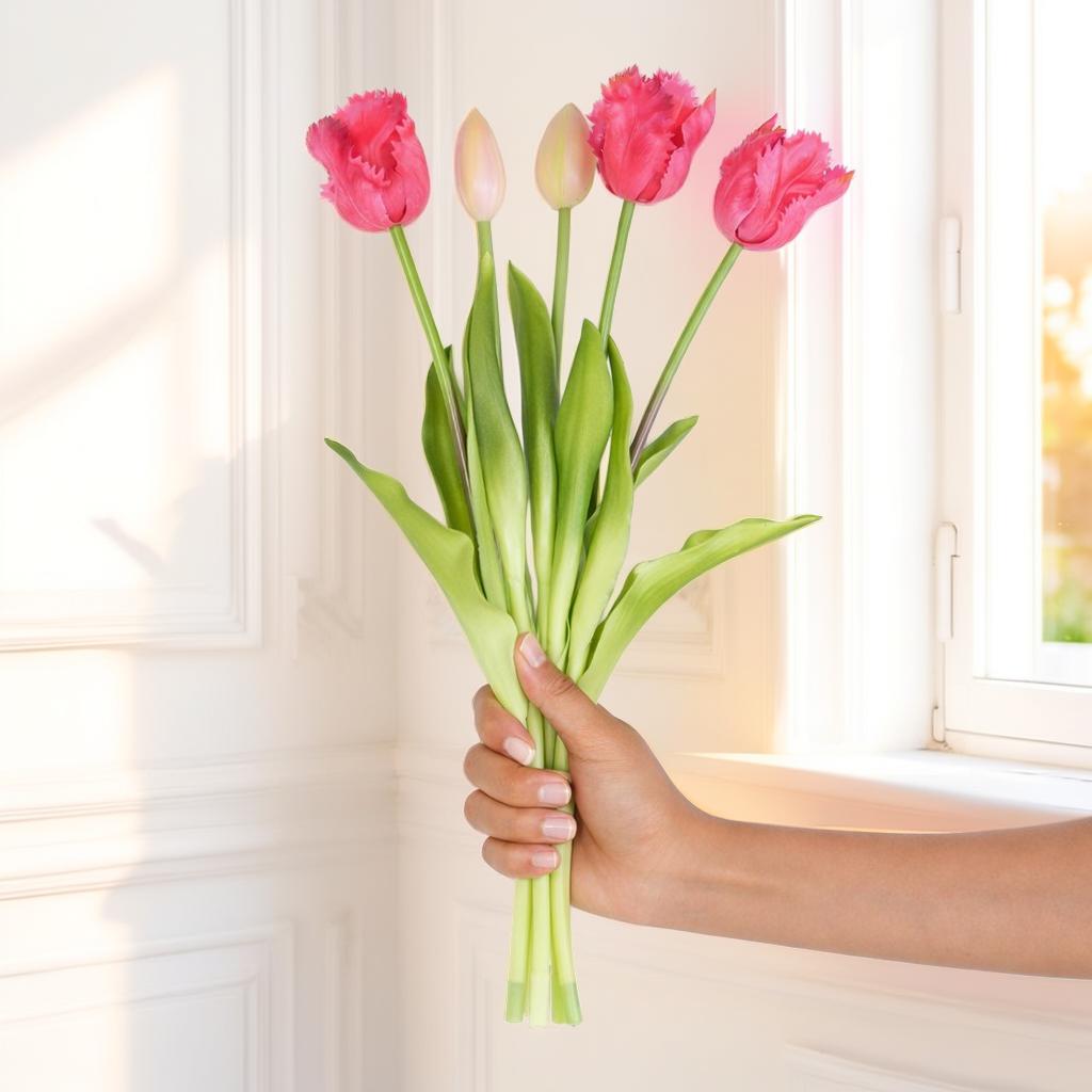 FLORÉA - Latex Tulpanbukett – 5 Konstgjorda Tulpaner i Naturtrogen Design