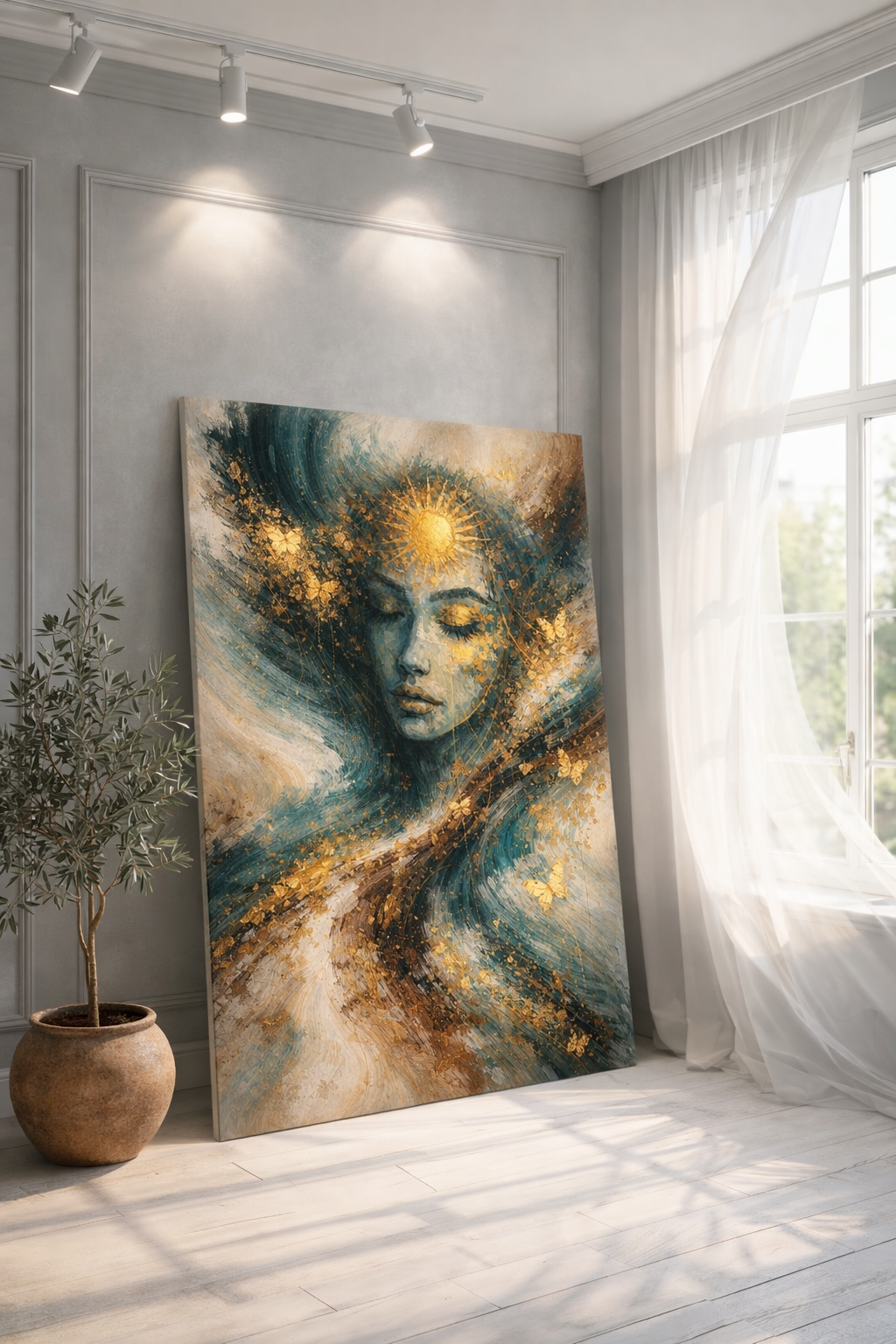CELISTEA AURA OF GOLD - Abstrakt kvinnoansikte canvas – Premium tavla med gulddetaljer | Celistea Atelier