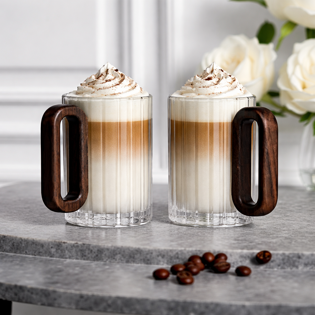 LUME - Räfflat Dricksglas med Trähandtag – Skandinavisk Design