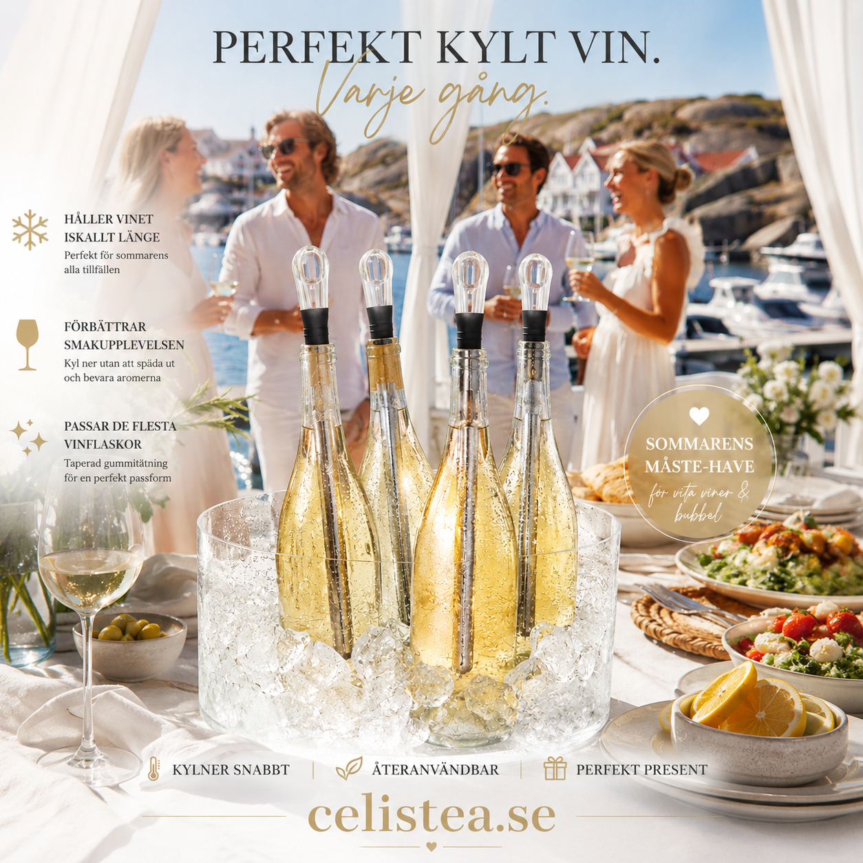 Celistea ChillStick - | Kyler direkt i flaskan, 3-i-1 Vinkylare för Bubbel & Vitt Vin