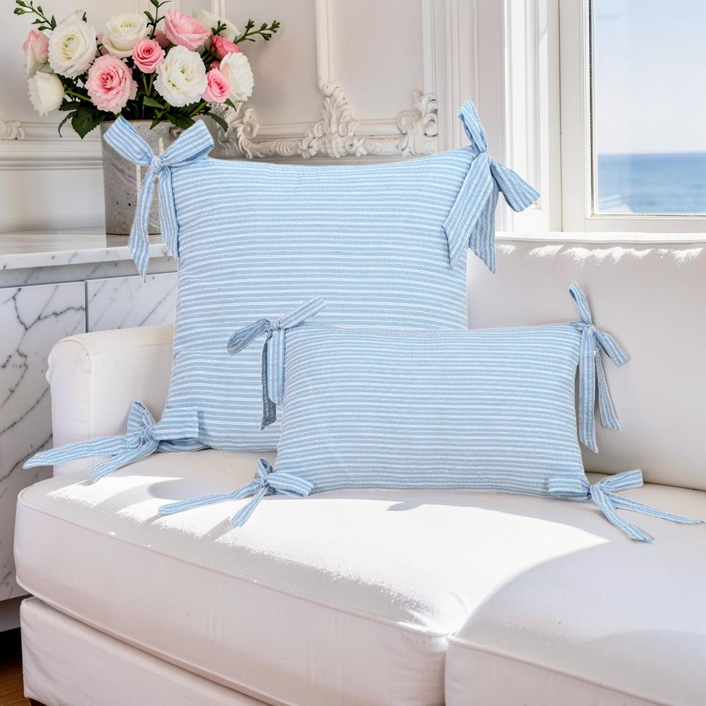 SOFT LIVING - Randigt kuddfodral med rosetter – 45x45 cm & 30x50 cm – Dekorativt soffkuddfodral i 10 färger