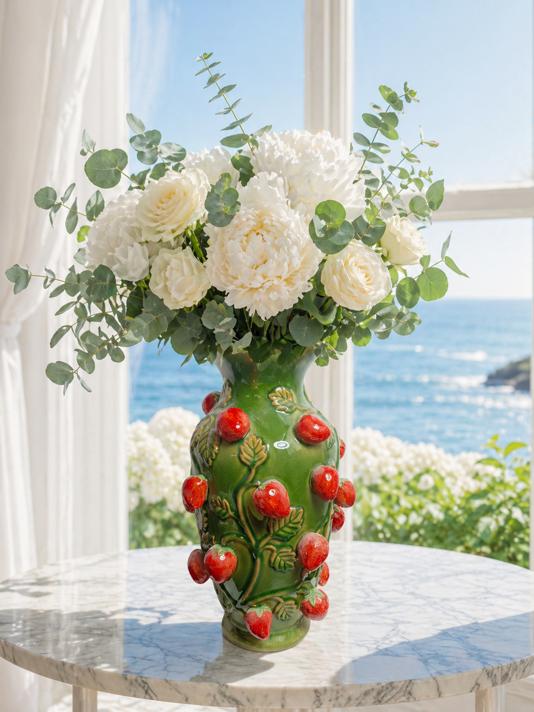 Amalfi Jordgubbsvas / Citronvas i keramik – Handgjord dekor vas för blommor & buketter