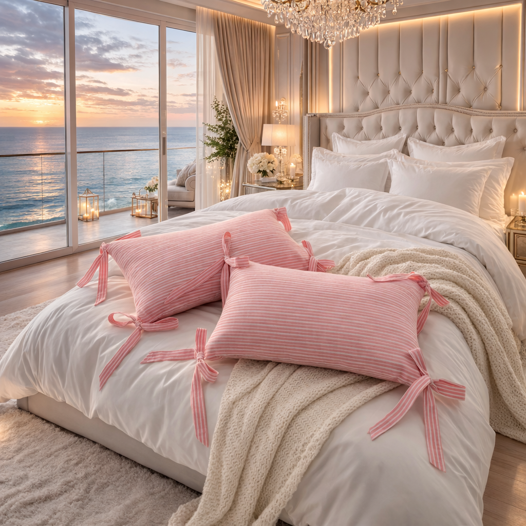 SOFT LIVING - Randigt kuddfodral med rosetter – 45x45 cm & 30x50 cm – Dekorativt soffkuddfodral i 10 färger